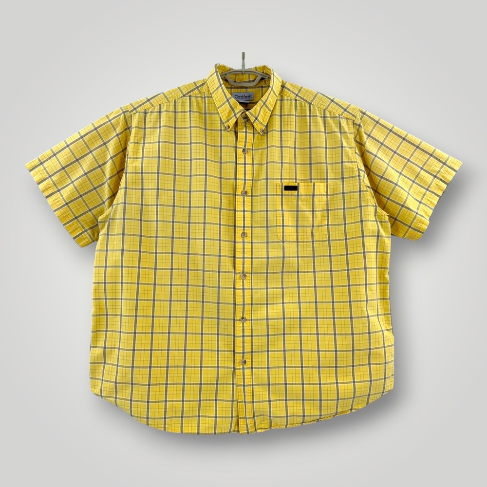 Carhartt Mens 2XL Yellow Plaid Short Sleeve Button Down Shirt S136YLW Cotton